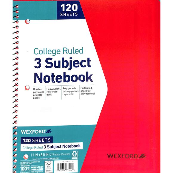 Wexford 2x 3 Subject and 1x 1 Subject Notebooks - Lot of 3 - Picture 2 of 4